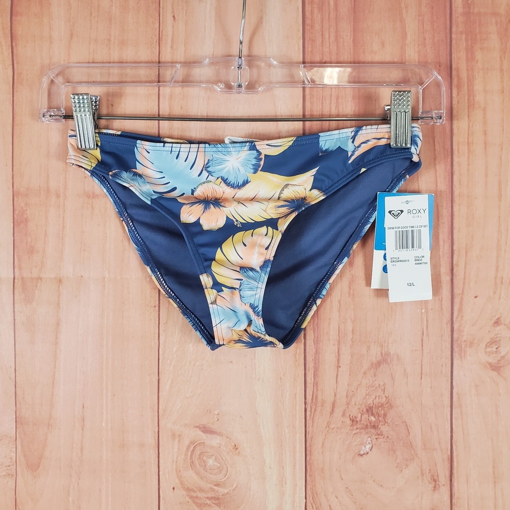 Roxy Swim Bikini Bottom Girls Sz 12 / Large Blue Polyester Stretch Summer Floral